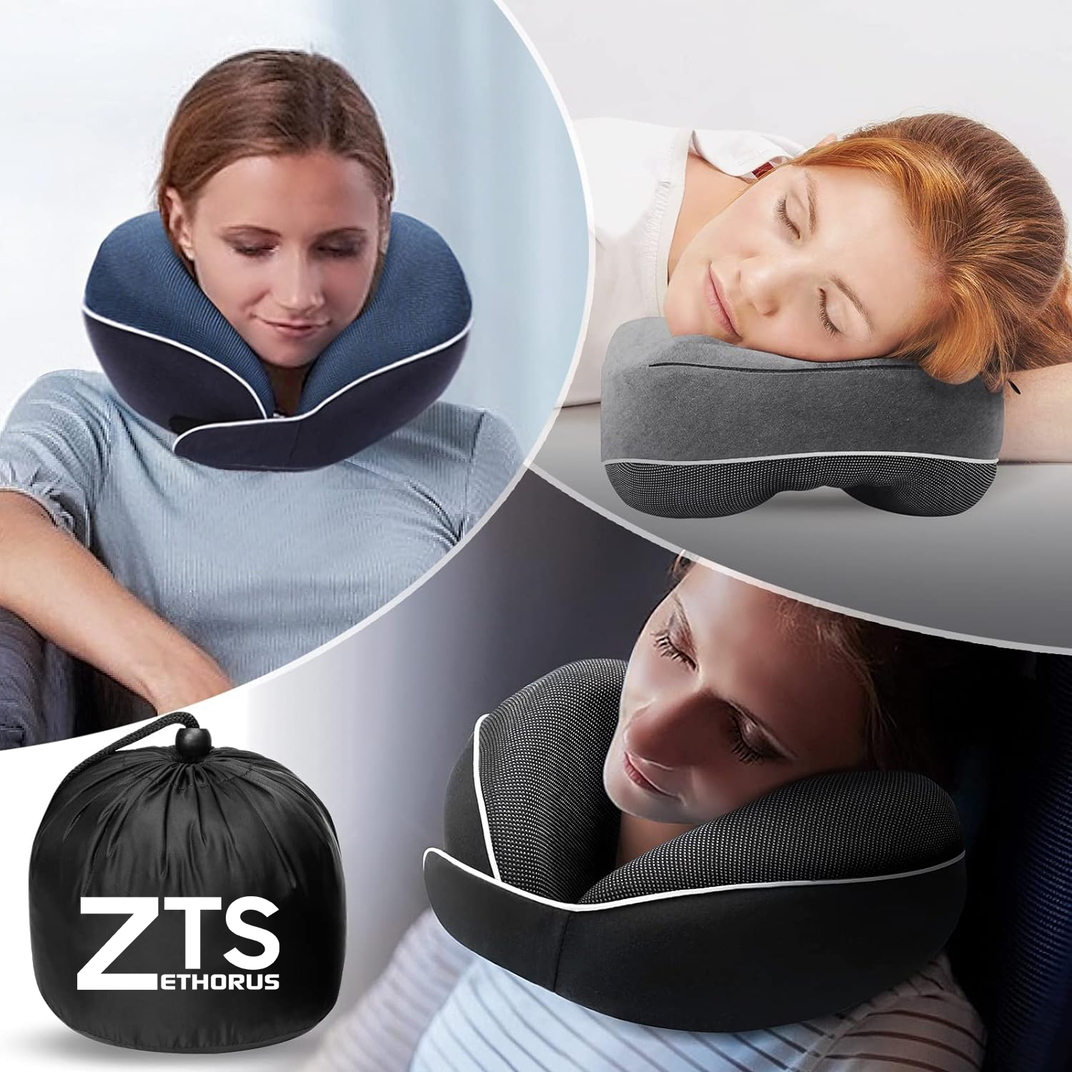 Kit de Viaje de pack de 4, antifaz, soporte de movil, almohada de cuello y tapones de oido