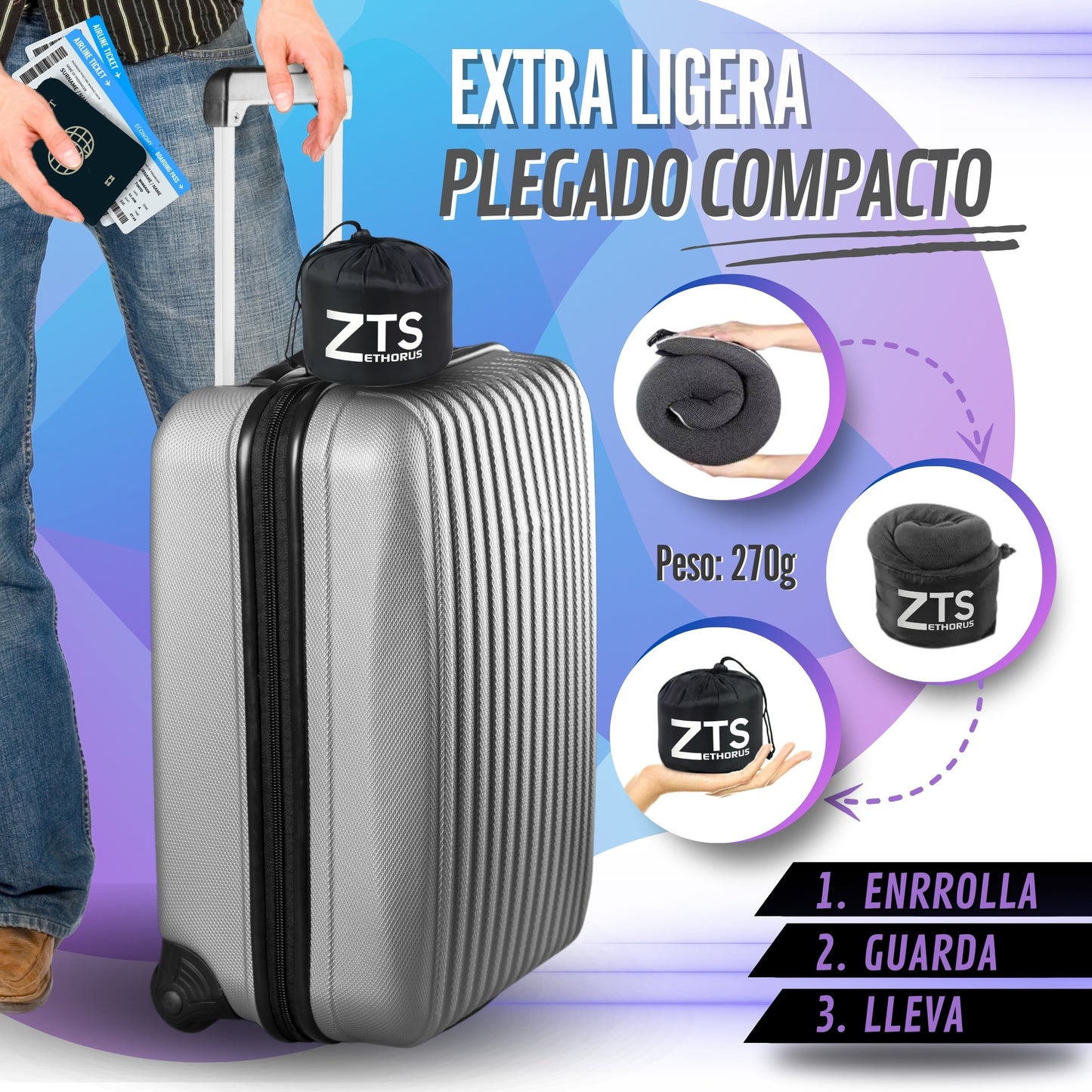 Kit de Viaje de pack de 4, antifaz, soporte de movil, almohada de cuello y tapones de oido