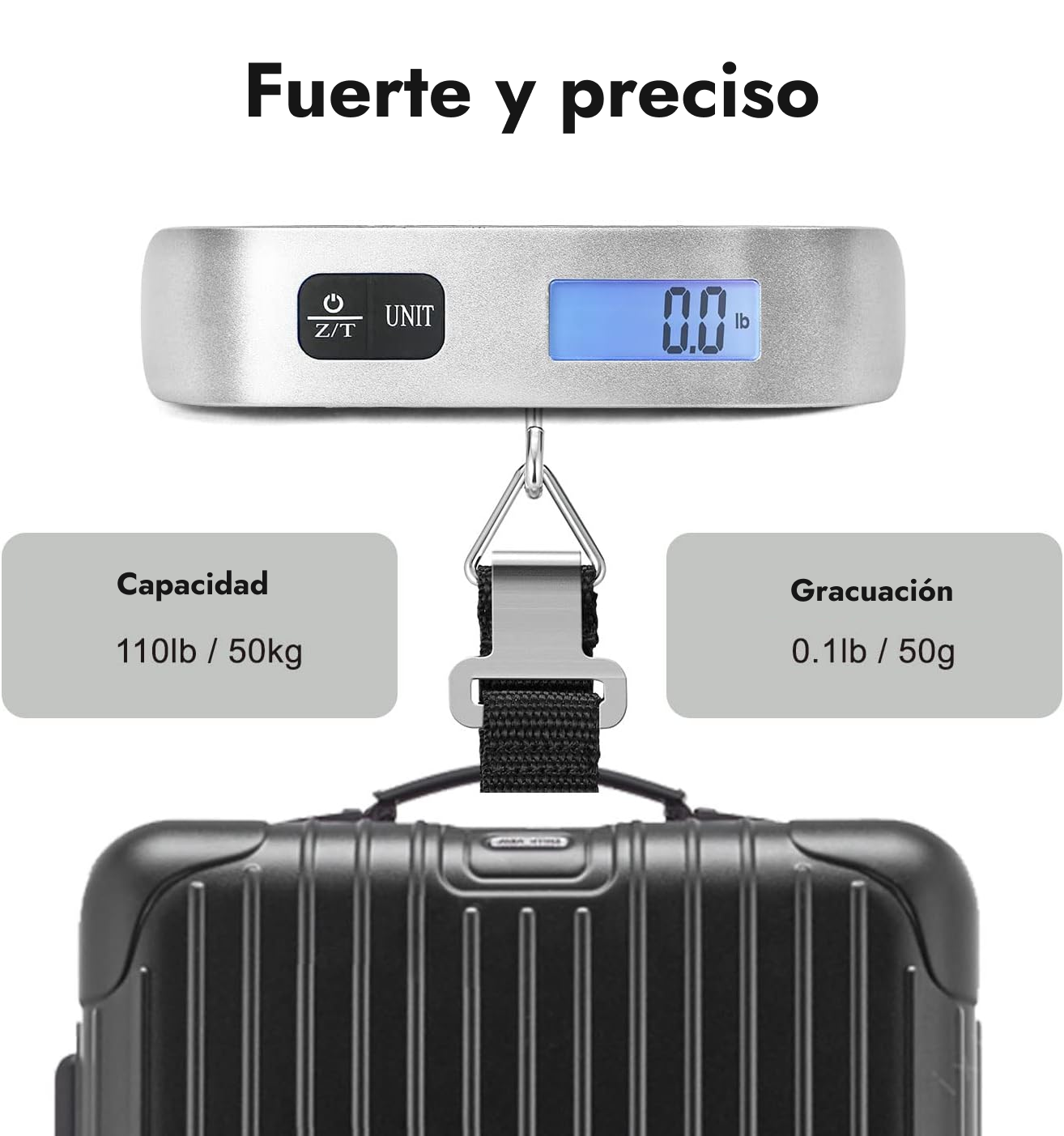 Bascula viajera, bascula de peso de equipaje, portátil, soporta hasta de 50kg, de facil almacenamiento