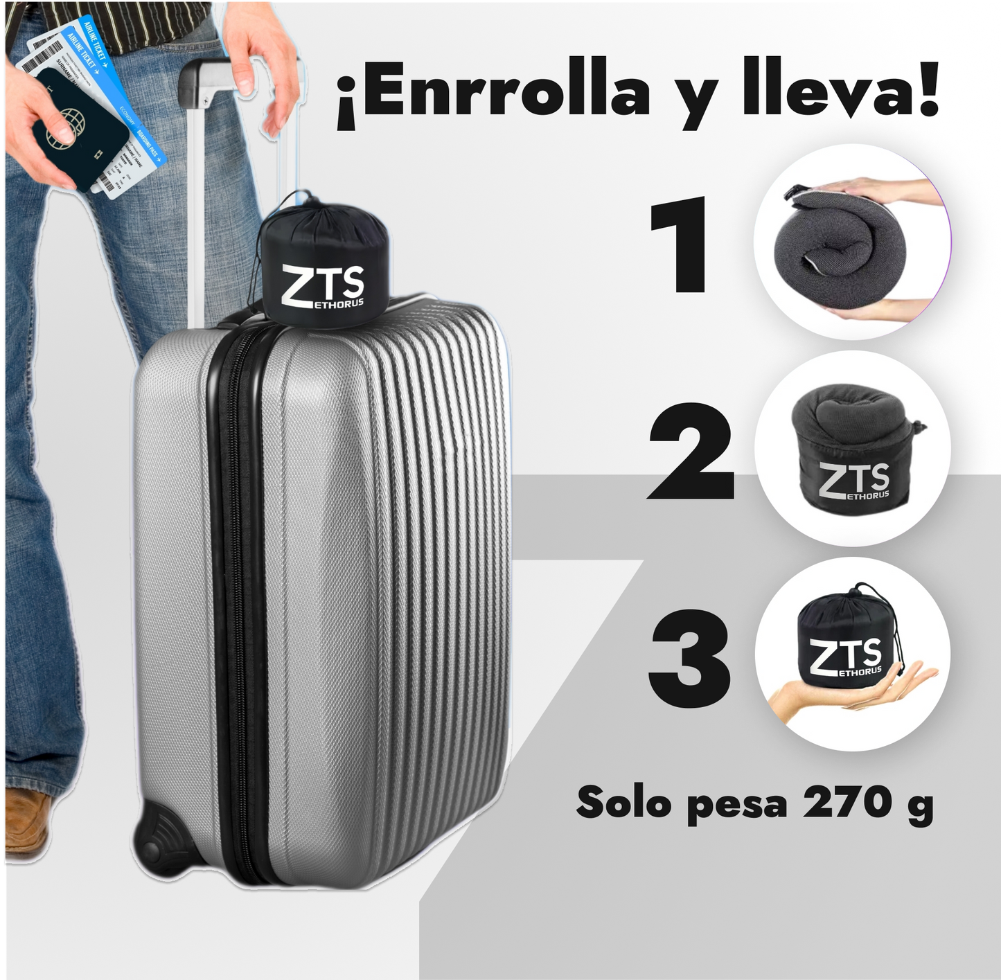 Kit de Viaje de pack de 4, antifaz, soporte de movil, almohada de cuello y tapones de oido