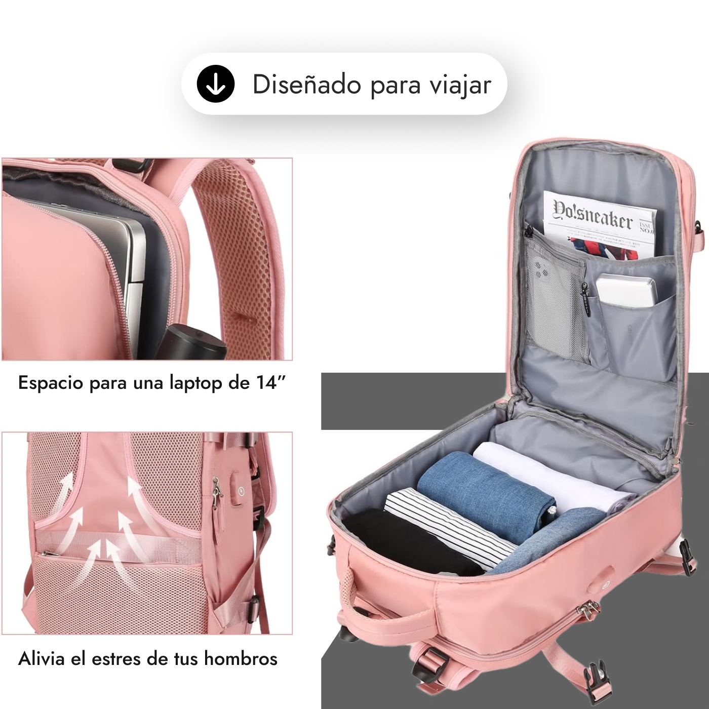 Mochila de viaje cabina para mujer, mochila para portátil TSA aprobada por vuelo